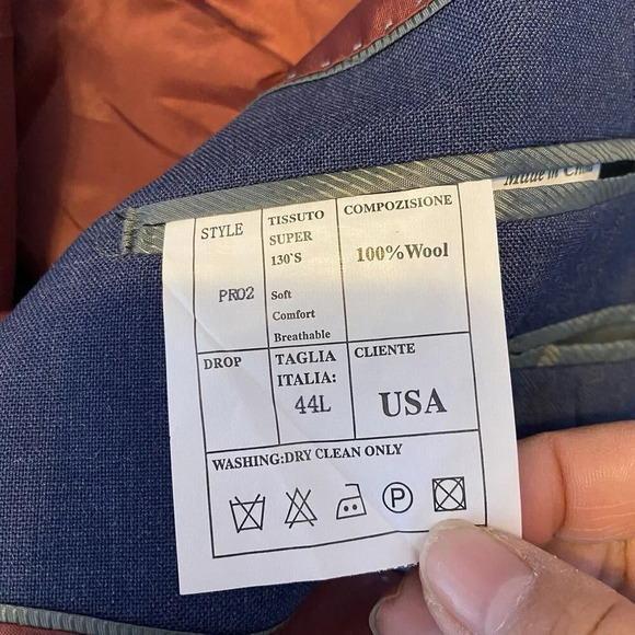 New Piranha Wool Blazer Men 44Long Hand Tailored Blue Suit Jacket Coat Luxury - Picture 7 of 12